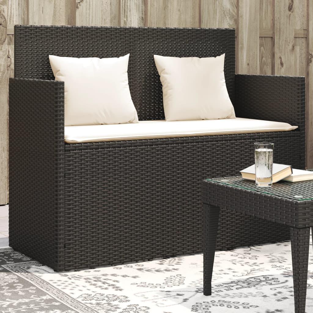 Havebænk Med Hynder Polyrattan Beige - Sort og cremefarvet