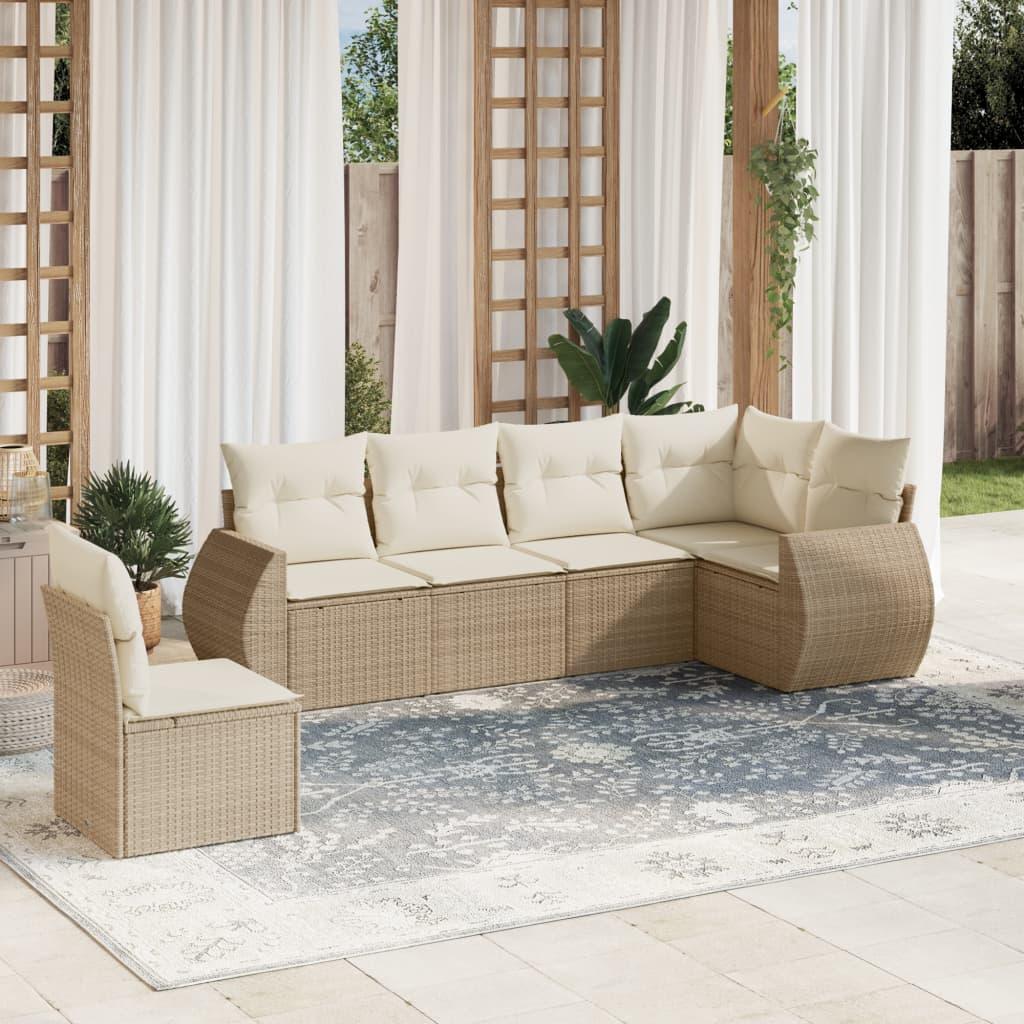Sofasæt til haven 6 dele med hynder og opbevaring i polyrattan beige