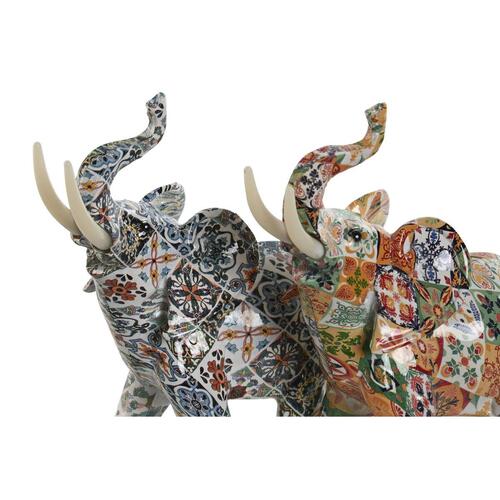 Dekorativ figur Home ESPRIT Multifarvet Elefant Middelhavet 16 x 7 x 17 cm (2 enheder)