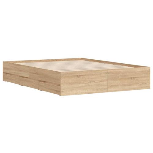 Sengeramme med skuffer 150x200 cm konstrueret træ sonoma-eg