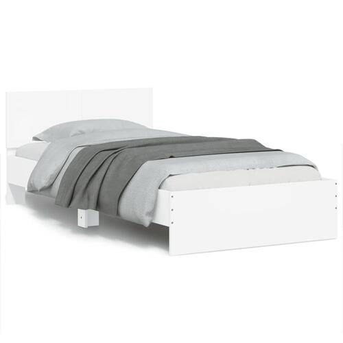 Sengeramme med sengegavl og LED-lys 100x200 cm hvid