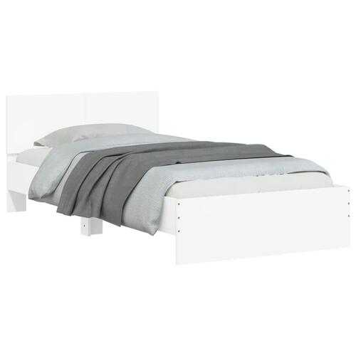 Sengeramme med sengegavl og LED-lys 100x200 cm hvid