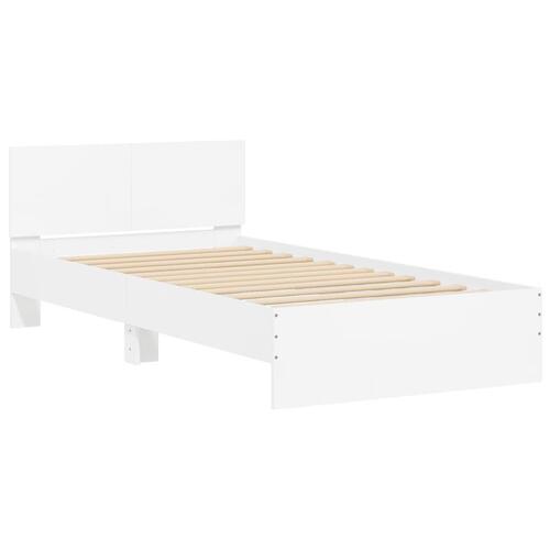 Sengeramme med sengegavl og LED-lys 100x200 cm hvid