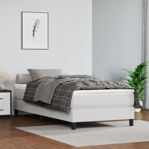 Springmadras med pocketfjedre - medium 120×190×20 cm, kunstlæder, hvid