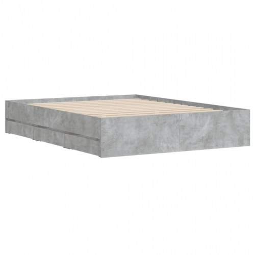 Sengeramme med skuffer 150×200 cm - konstrueret træ, betongrå