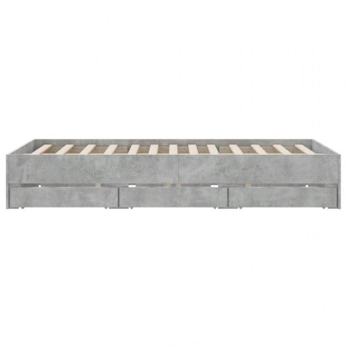 Sengeramme med skuffer 150×200 cm - konstrueret træ, betongrå