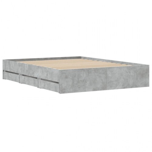 Sengeramme med skuffer 150×200 cm - konstrueret træ, betongrå