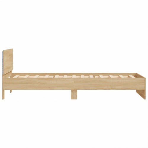 Sengeramme med sengegavl og LED-lys 100x200 cm sonoma-eg
