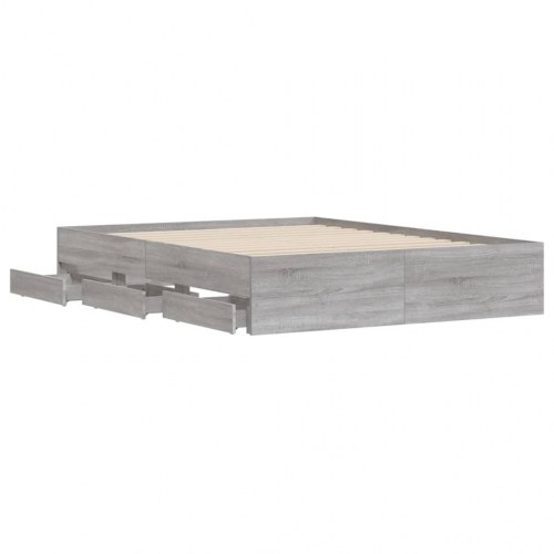 Sengeramme med skuffer 150×200 cm - konstrueret træ, grå sonoma-eg