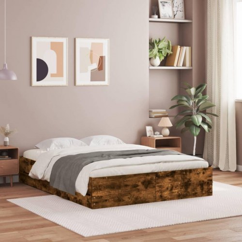 Sengeramme med skuffer 150x200 cm - konstrueret træ, røget eg