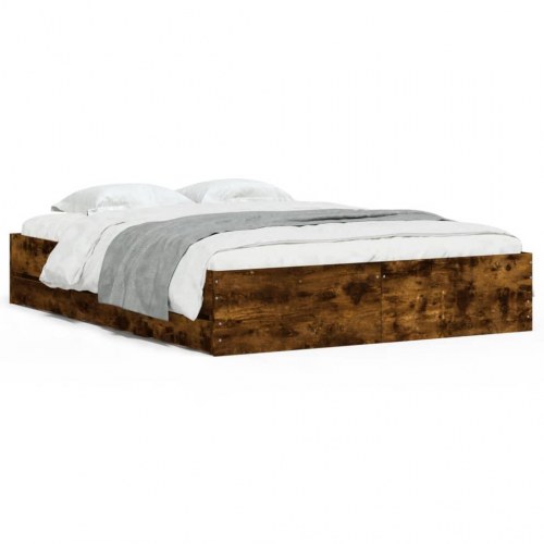 Sengeramme med skuffer 150x200 cm - konstrueret træ, røget eg