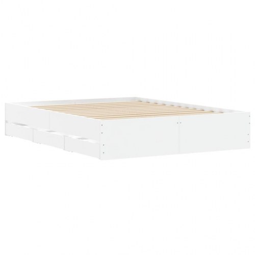 Sengeramme med skuffer 150×200 cm - hvid, konstrueret træ