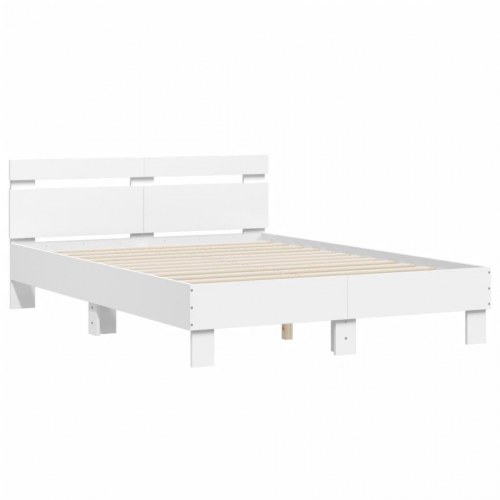 Sengeramme med sengegavl og LED-lys 120x190 cm hvid