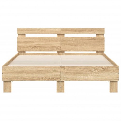 Sengeramme med sengegavl og LED-lys 120×190 cm - sonoma-eg