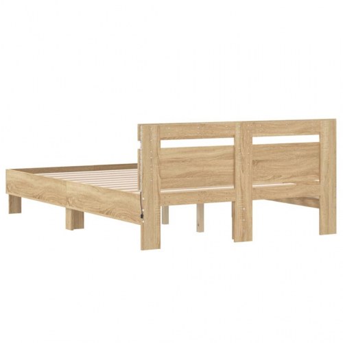Sengeramme med sengegavl og LED-lys 120×190 cm - sonoma-eg