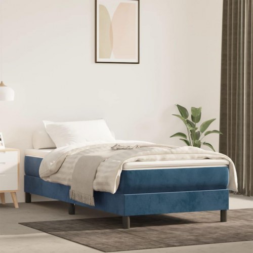 Springmadras med pocketfjedre - medium 120×190×20 cm, fløjl mørkeblå