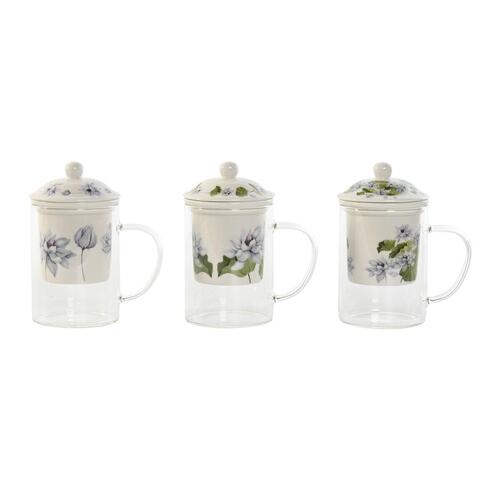 Krus med infusionsfilter Blå Hvid Grøn Krystal Porcelæn 300 ml (3 enheder)