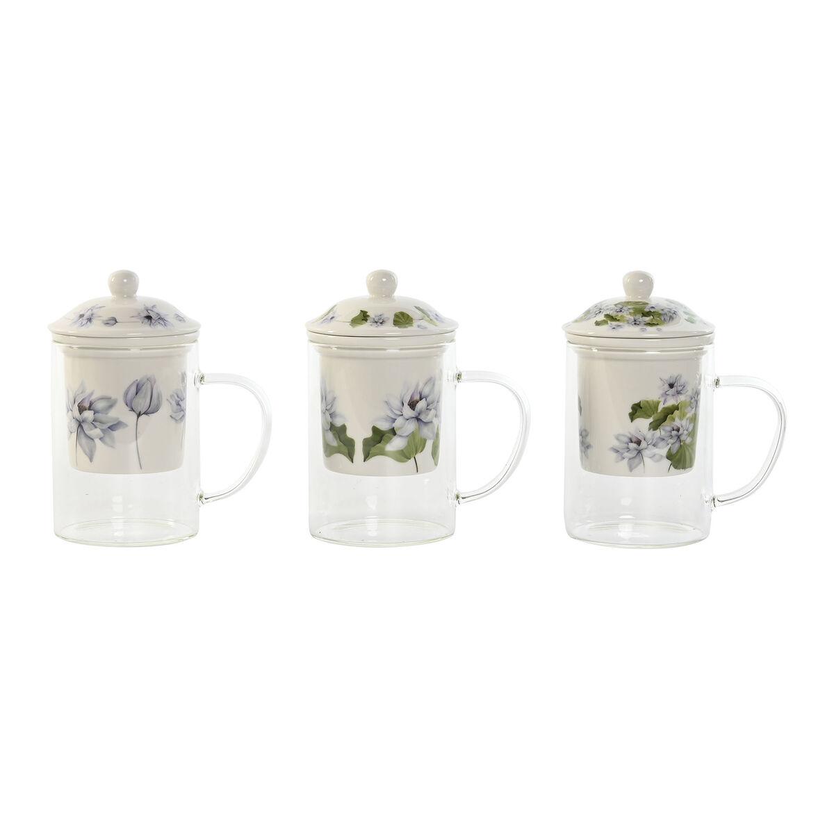 Krus med infusionsfilter Blå Hvid Grøn Krystal Porcelæn 300 ml (3 enheder)