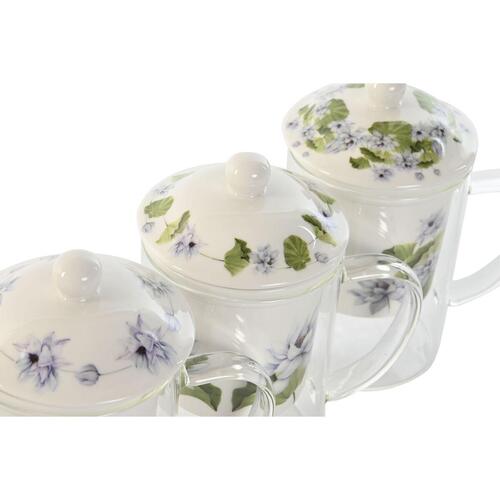 Krus med infusionsfilter Blå Hvid Grøn Krystal Porcelæn 300 ml (3 enheder)