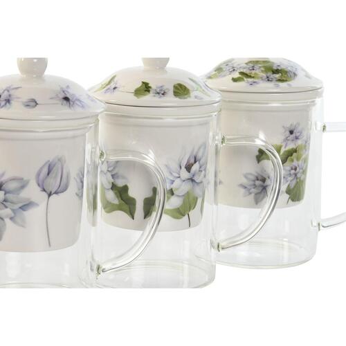 Krus med infusionsfilter Blå Hvid Grøn Krystal Porcelæn 300 ml (3 enheder)