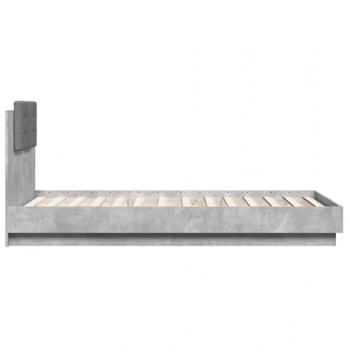 Sengeramme med sengegavl og LED-lys 75 x 190 cm - betongrå