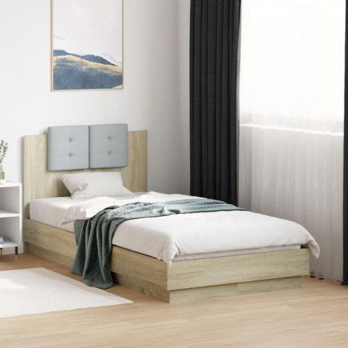 Sengeramme med LED og sengegavl 75 x 190 cm - sonoma-eg