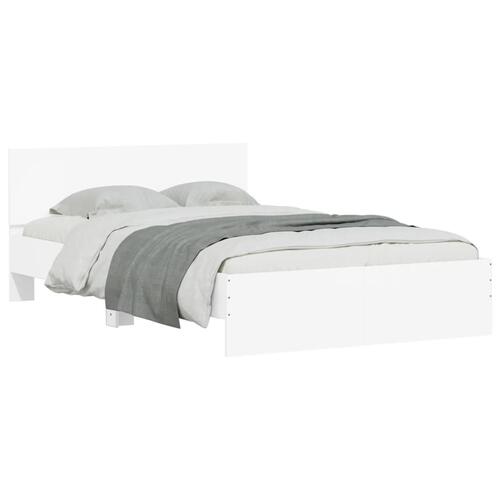 Sengeramme med sengegavl og LED-lys 135x190 cm hvid