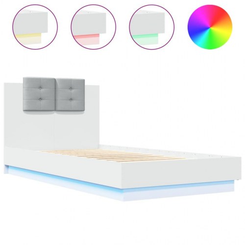 Sengeramme med sengegavl og LED-lys 75 x 190 cm - hvid