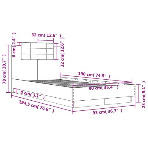 Sengeramme med sengegavl 90 x 190 cm - brunt egetræ