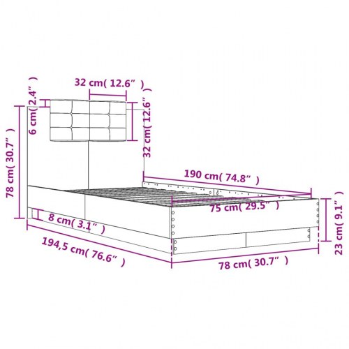 Sengeramme med sengegavl 75 x 190 cm - brunt egetræ