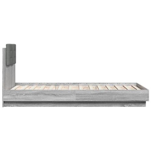 Sengeramme med sengegavl og LED-lys 75x200 cm grå sonoma-eg