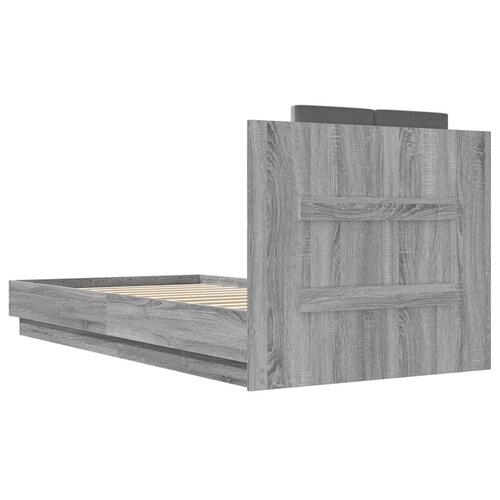Sengeramme med sengegavl og LED-lys 75x200 cm grå sonoma-eg