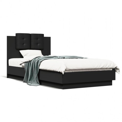 Sengeramme med sengegavl og LED-lys 75x190 cm - sort