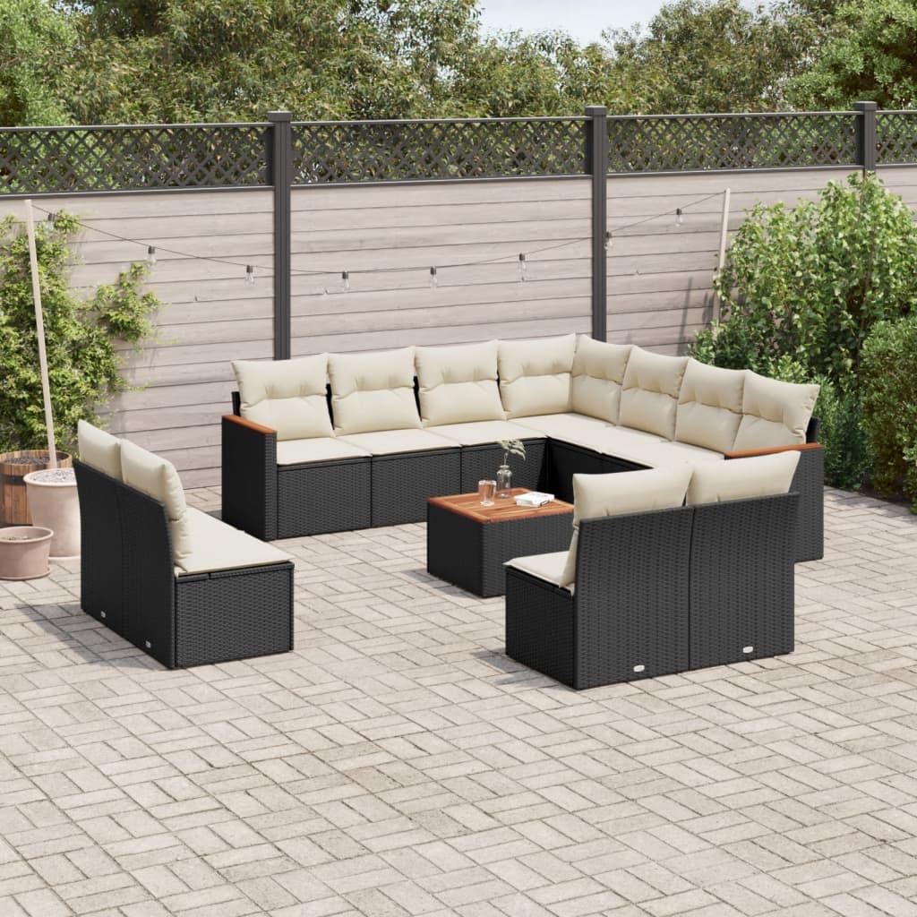 Sofasæt Til Haven 11 Dele Med Hynder Polyrattan Beige - Sort og cremefarvet / Med bord