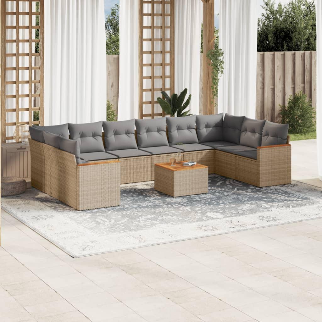 Sofasæt Til Haven 11 Dele Med Hynder Polyrattan Sort - beige og grå / Med bord