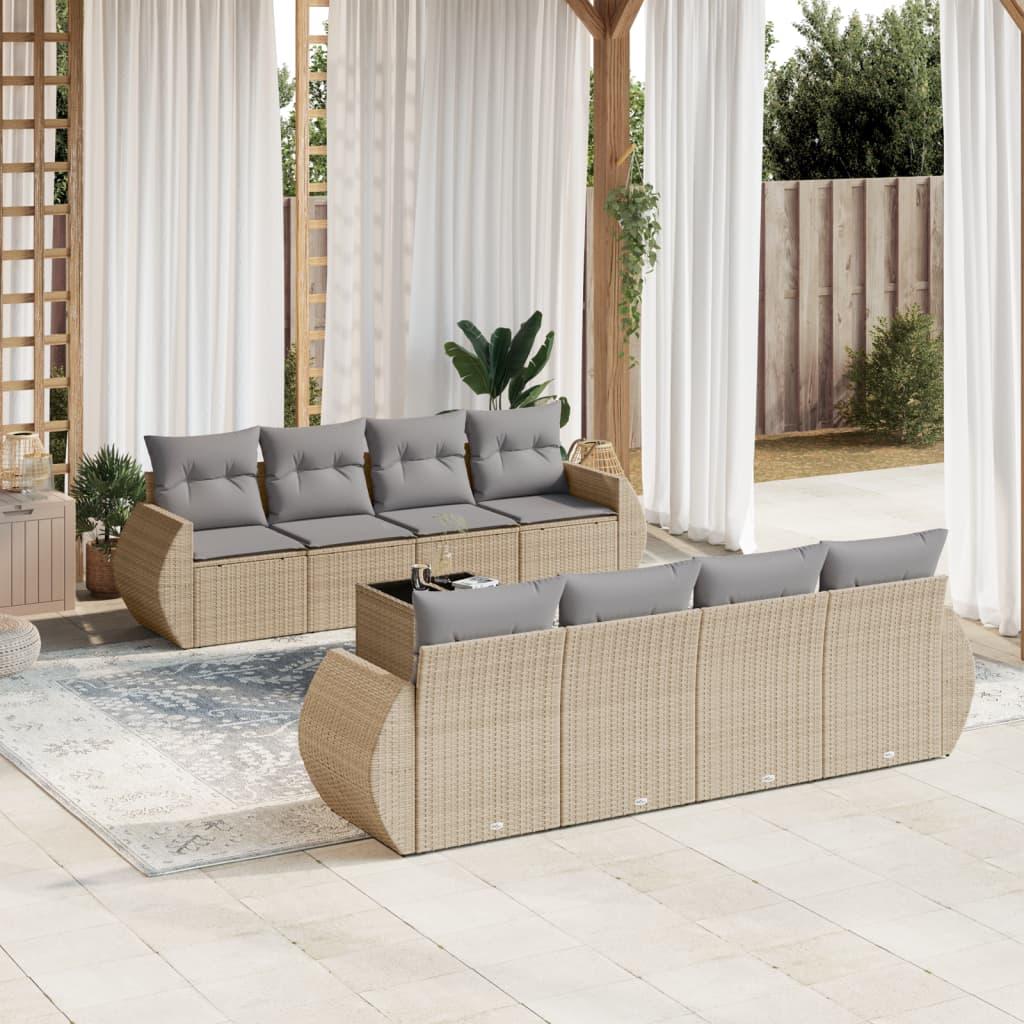 Sofasæt Til Haven 9 Dele Med Hynder Polyrattan - beige og grå
