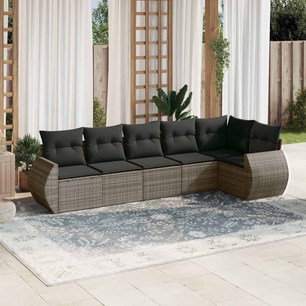 Sofasæt Til Haven 6 Dele Med Hynder Polyrattan Sort - Grå / Med bord