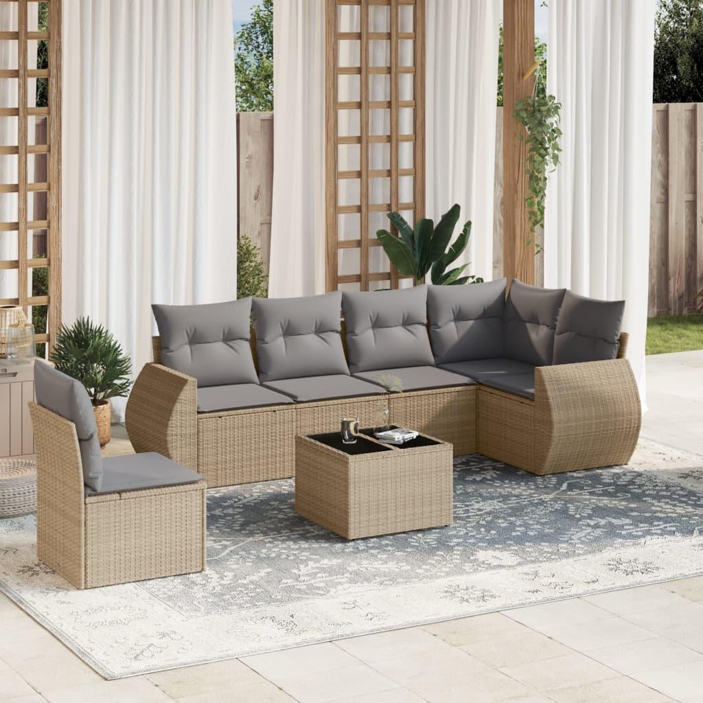 Sofasæt Til Haven 7 Dele Med Hynder Polyrattan - beige og grå / Uden bord