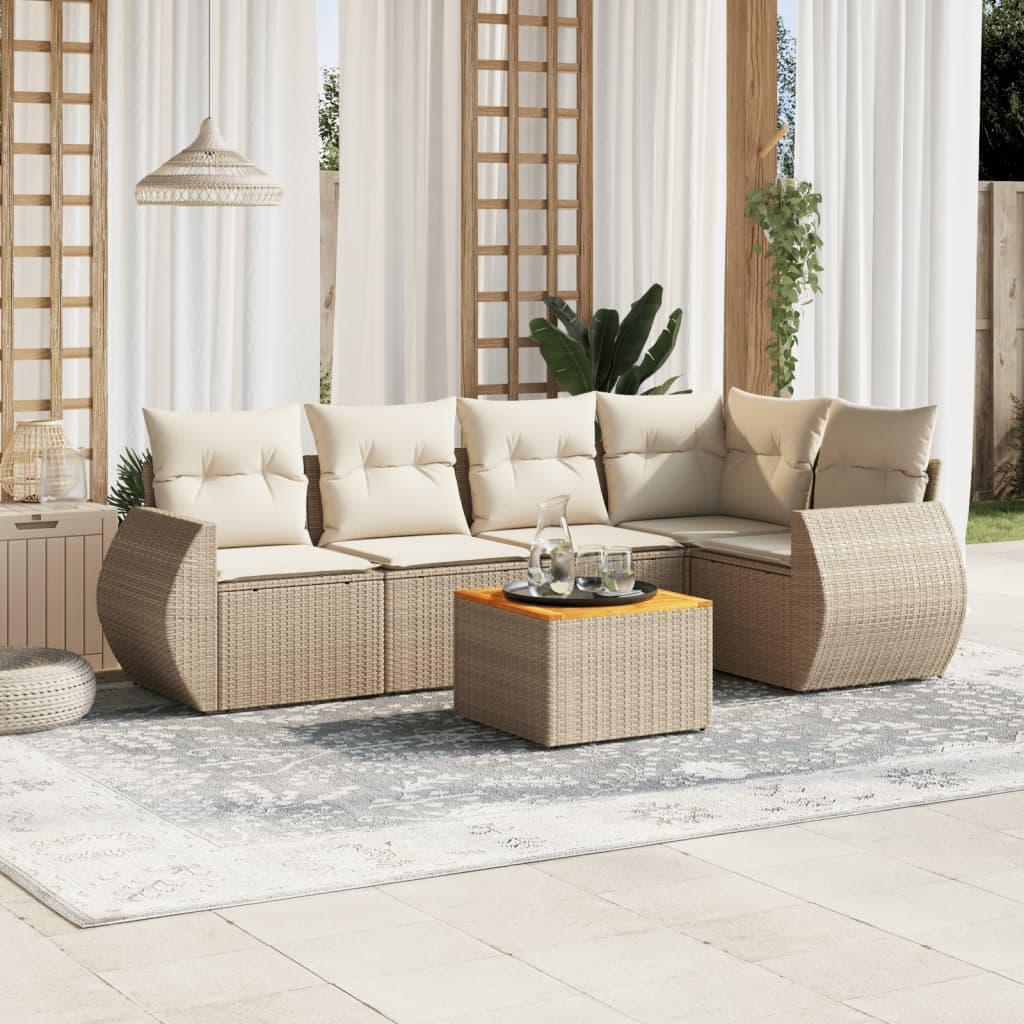 Sofasæt til haven 6 dele med hynder i polyrattan beige