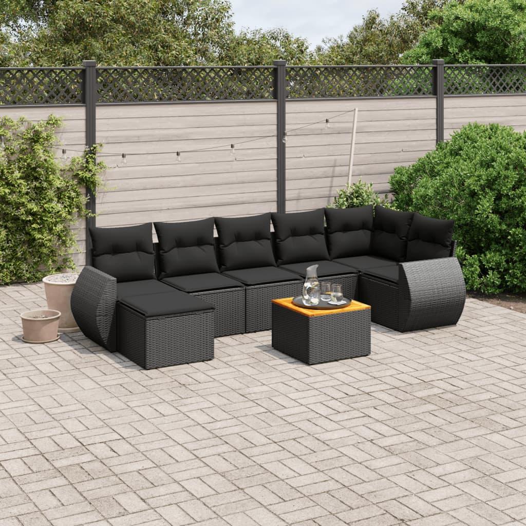 Sofasæt Til Haven 8 Dele Med Hynder Polyrattan - Sort / hjørnedel bord 3x midterdel