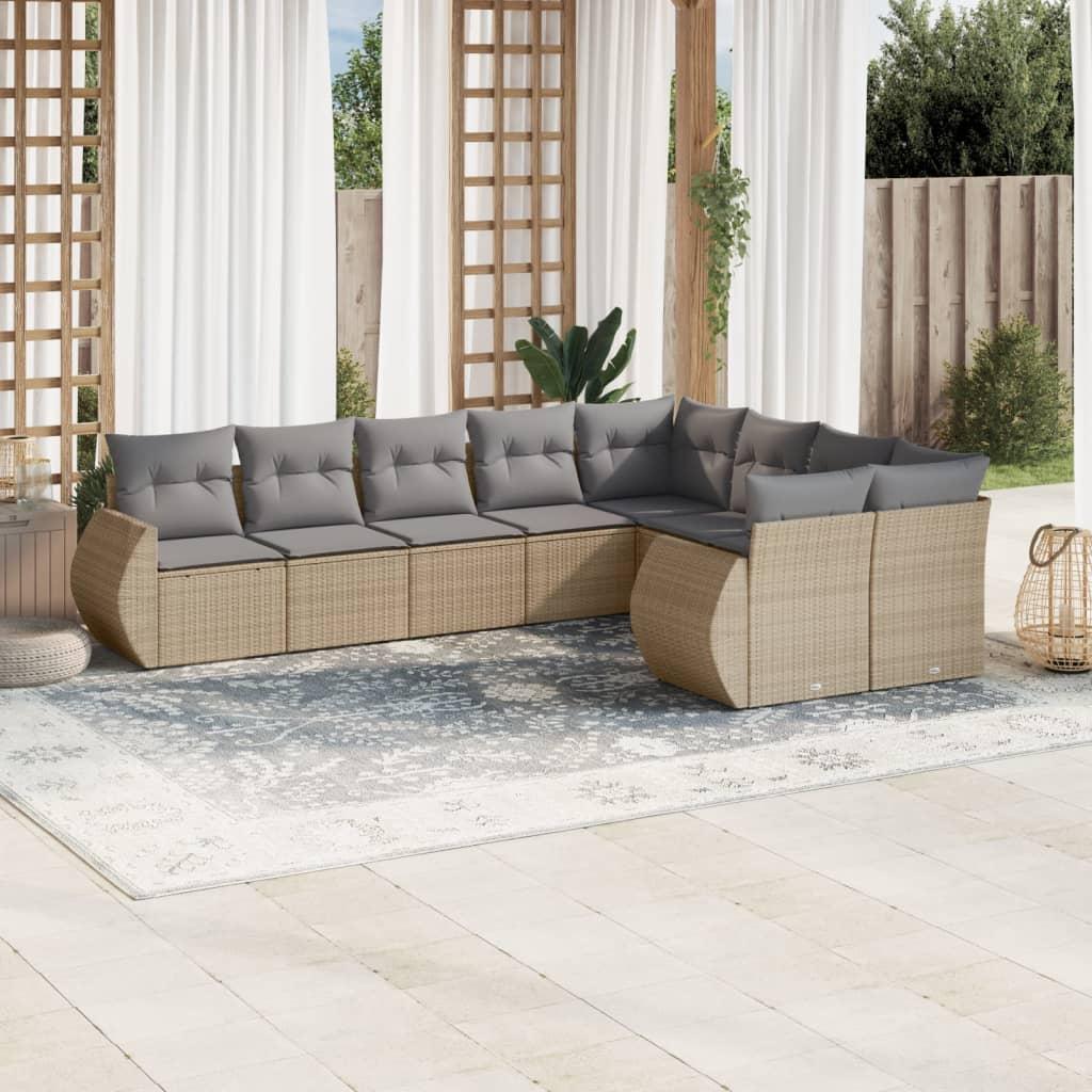 Sofasæt Til Haven 9 Dele Med Hynder Polyrattan - beige og grå / Uden bord