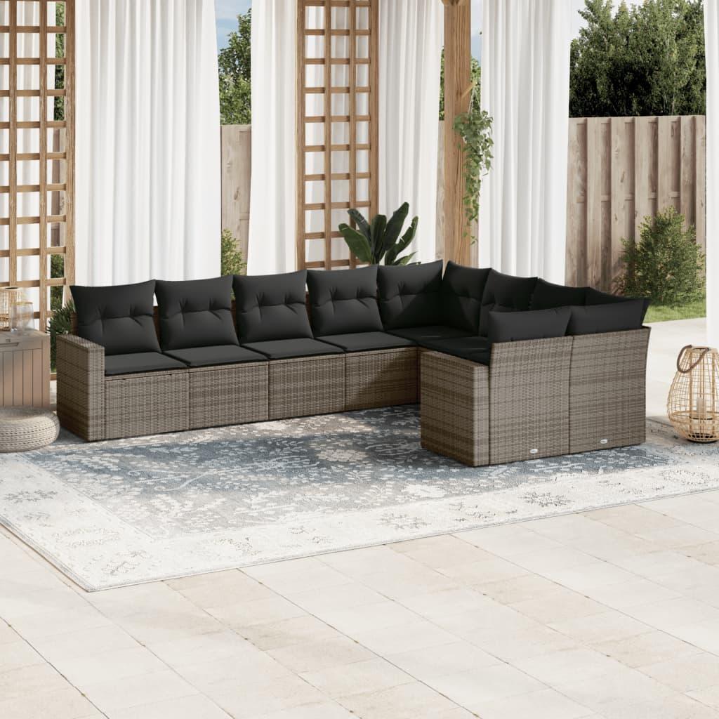 Sofasæt Til Haven 9 Dele Med Hynder Polyrattan - grå og mørkegrå / Uden bord