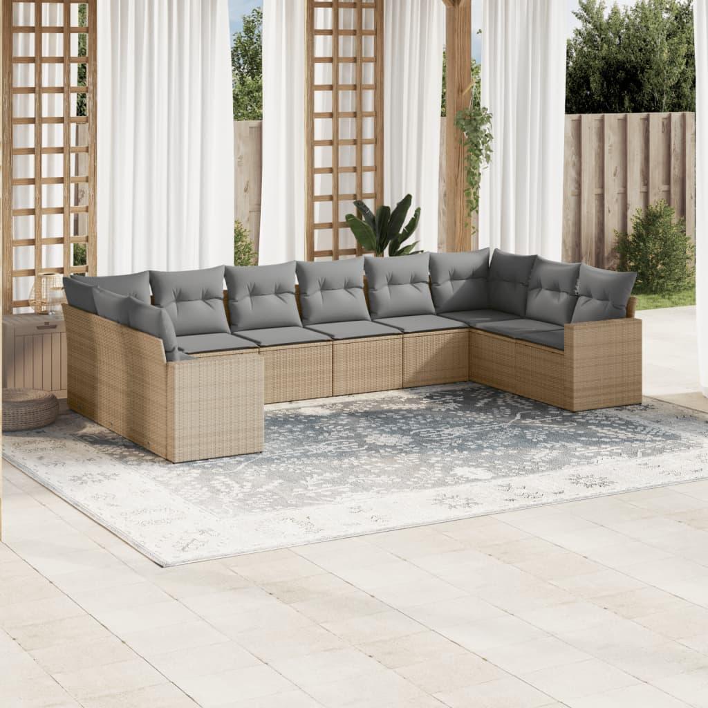 Loungesæt Til Haven 11 Dele Med Hynder Polyrattan - beige og grå / Uden bord