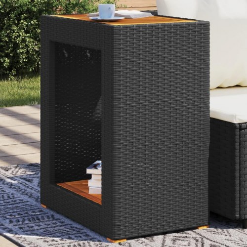 Havebord med trætop 60x40x75 cm polyrattan sort