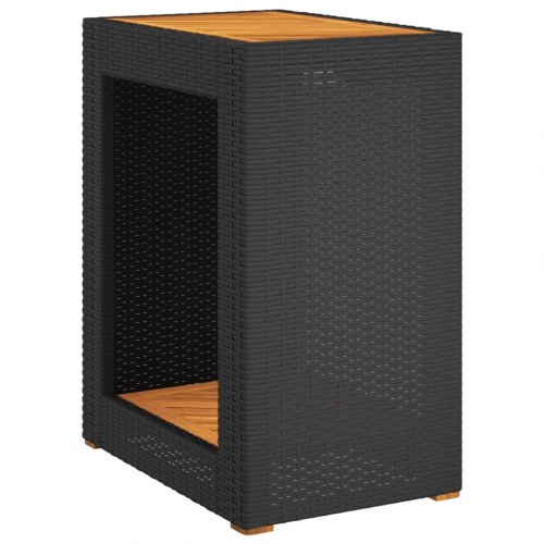 Havebord med trætop 60x40x75 cm polyrattan sort