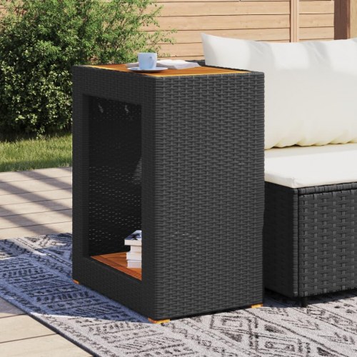 Havebord med trætop 60x40x75 cm polyrattan sort