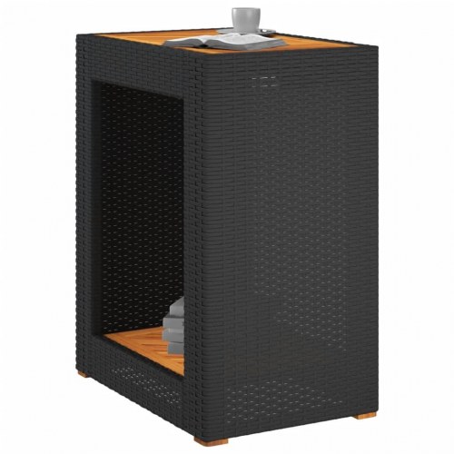 Havebord med trætop 60x40x75 cm polyrattan sort