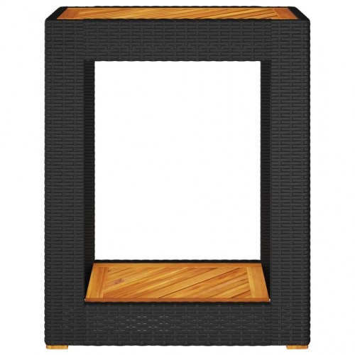 Havebord med trætop 60x40x75 cm polyrattan sort