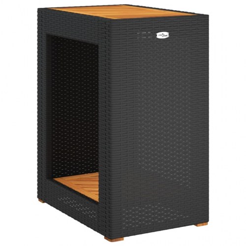 Havebord med trætop 60x40x75 cm polyrattan sort