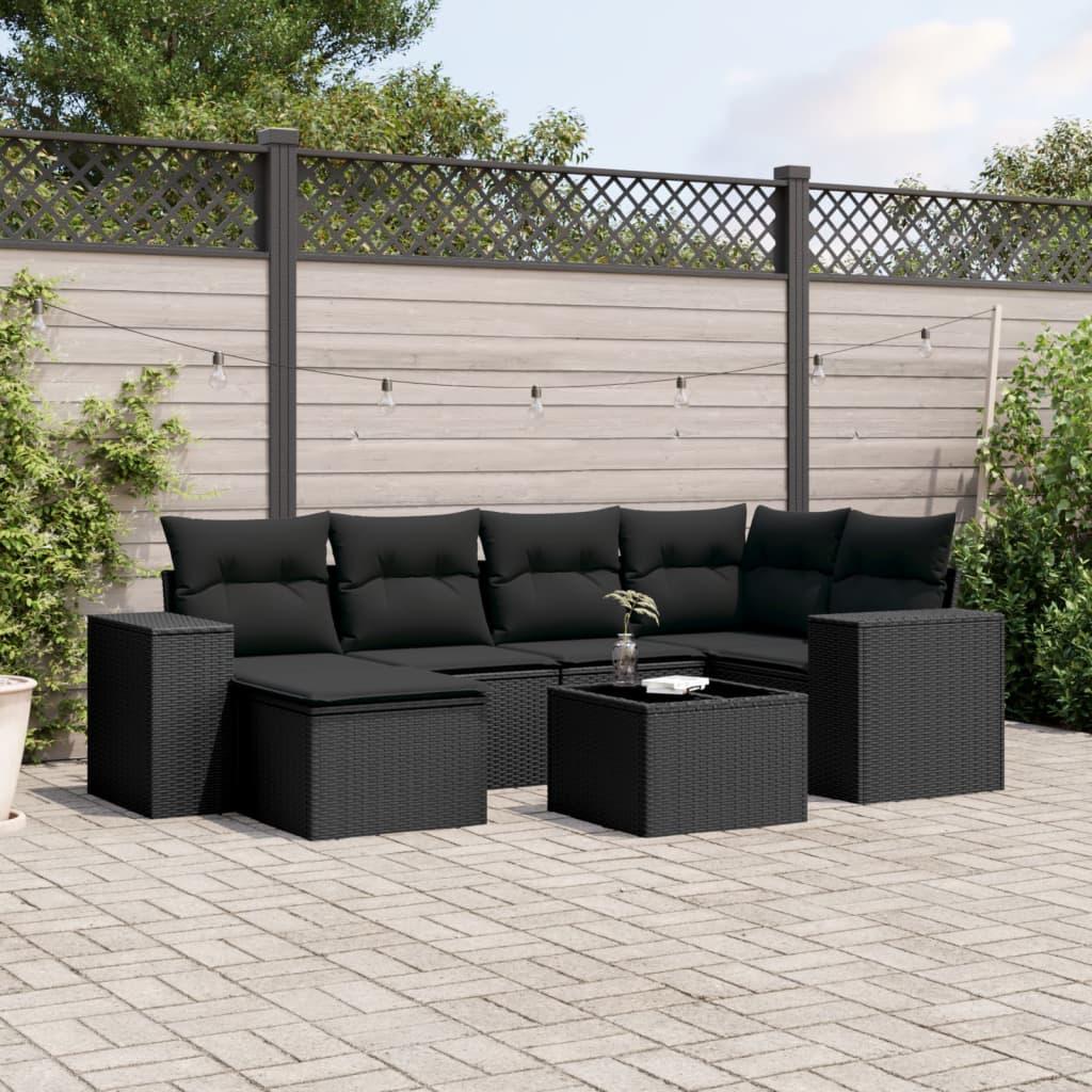Sofasæt Til Haven 7 Dele Med Hynder Polyrattan - Sort / Uden bord